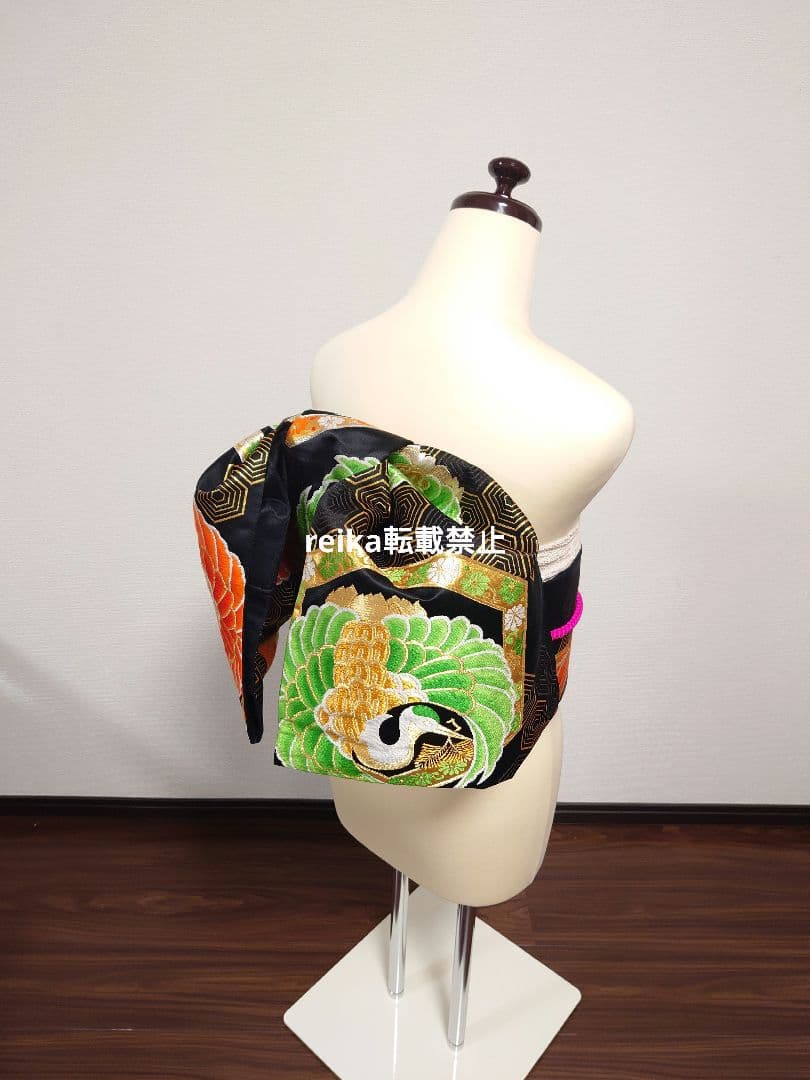 正絹　二部式　作り帯　ハーフ成人式　十三詣り　振袖　成人式　 一点物　鶴柄