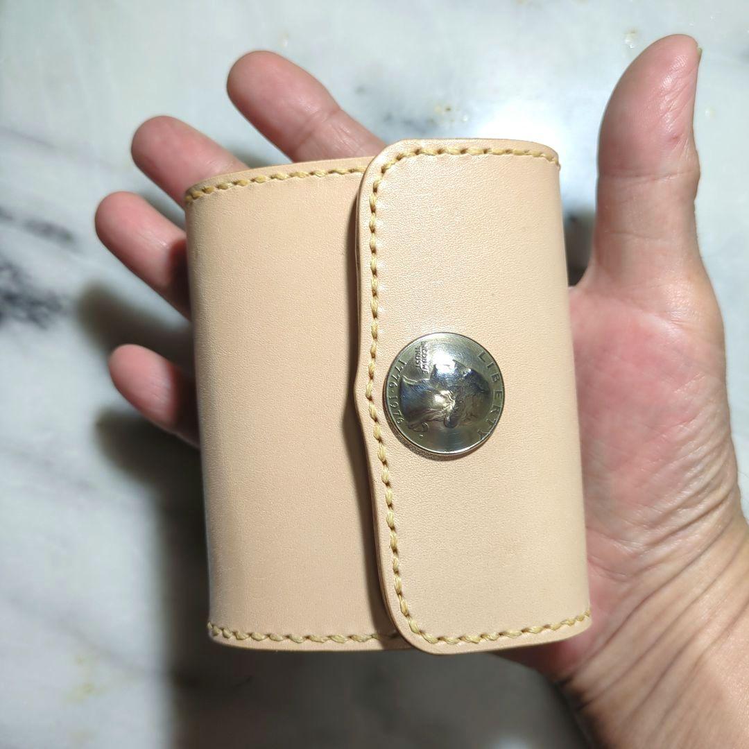 姫路ヌメ革 ミニ財布 ハンドメイド 小さい財布 2つ折り財布 コンチョ 本革