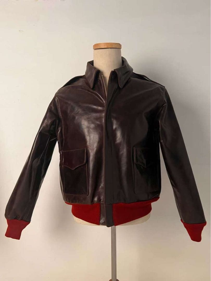 在庫処分　赤リブ　A−2 フライトジャケット　牛革 レザージャケット3XL（46