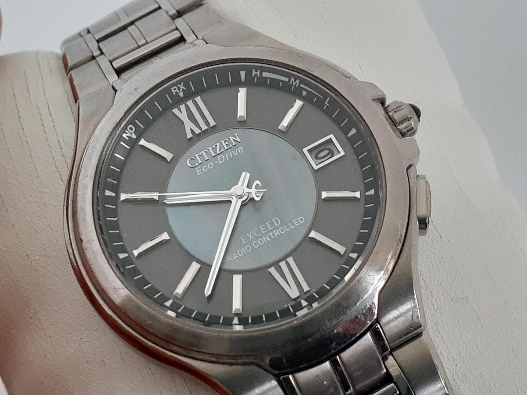 【高級・チタンモデル】CITIZEN エクシード エコ・ドライブ電波時計 稼働品