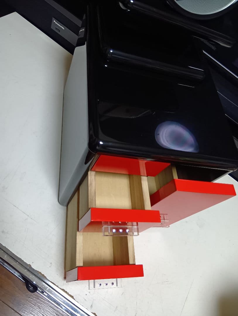 希少　萩原家具　ポストモダン　赤×黒　ラインストーン　ウッド　アート　ドレッサー