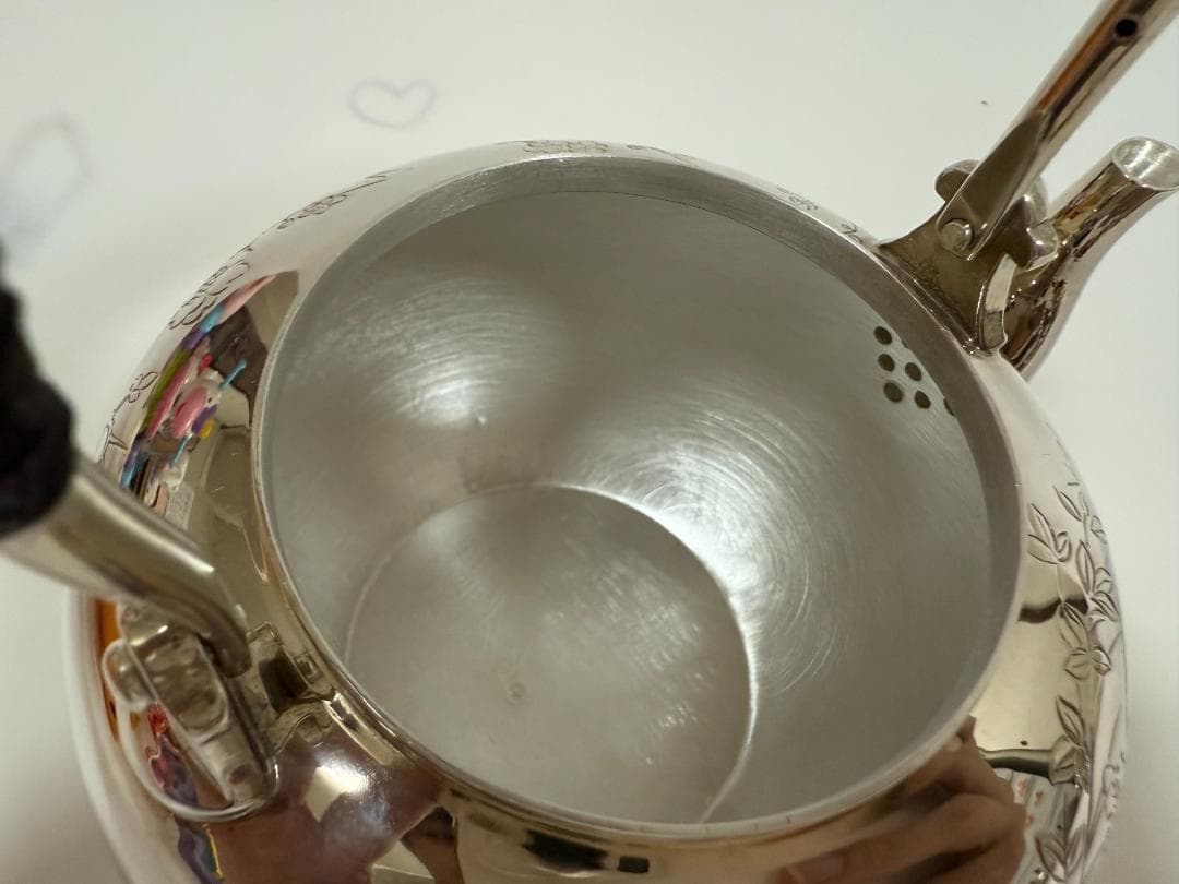 純銀製 花彫 湯沸 銀瓶 煎茶道具
