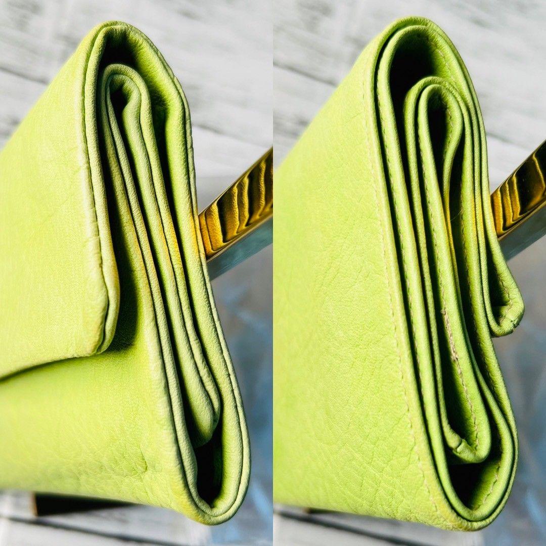 Chiekoさま専用【希少カラー　ライムグリーン】折財布　本革　刻印　ミニマル