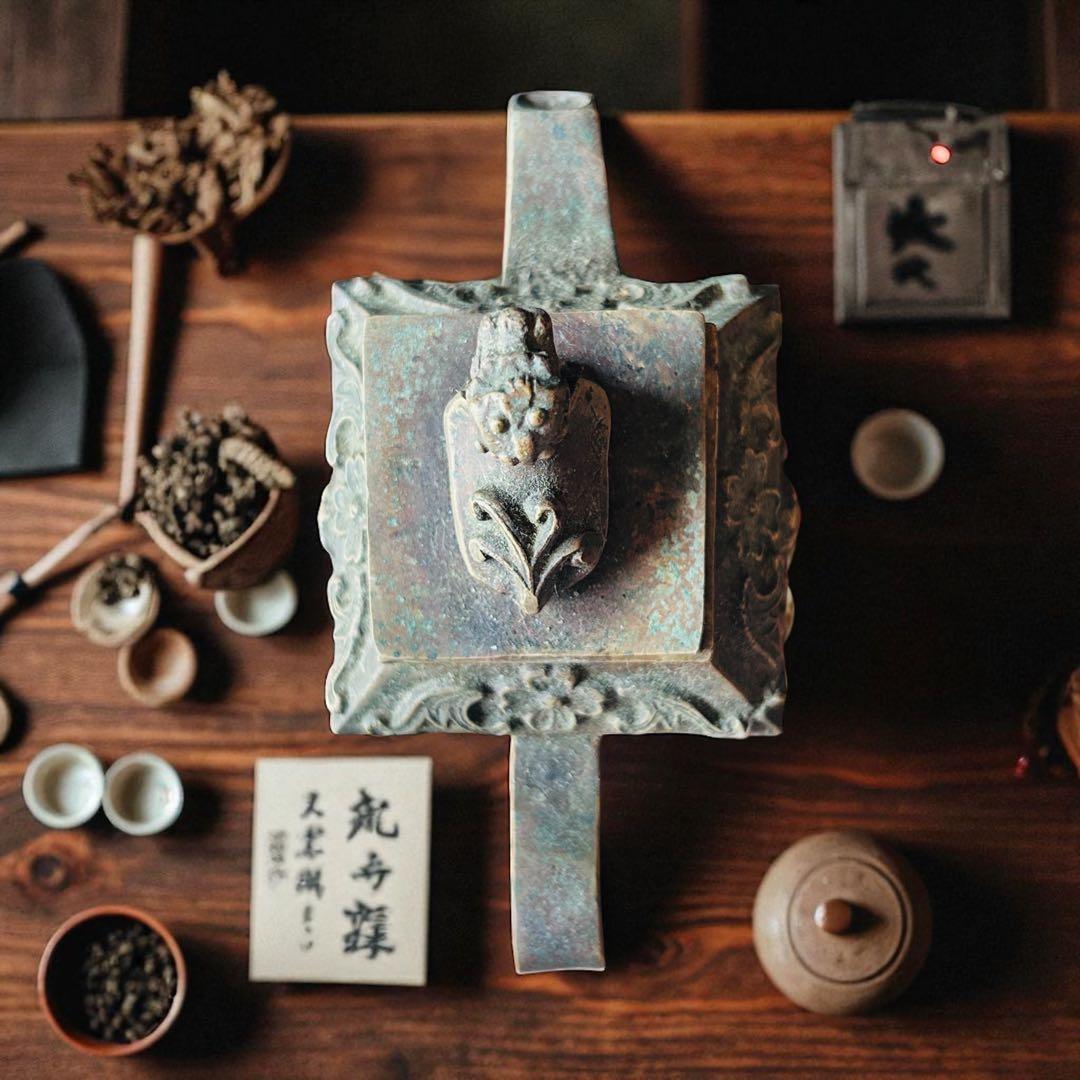 中国古美術 貔貅 嘉慶通寶蝙蝠 瑞獣文 縁起古銅急須 金運招来 書道具 墨壺水滴