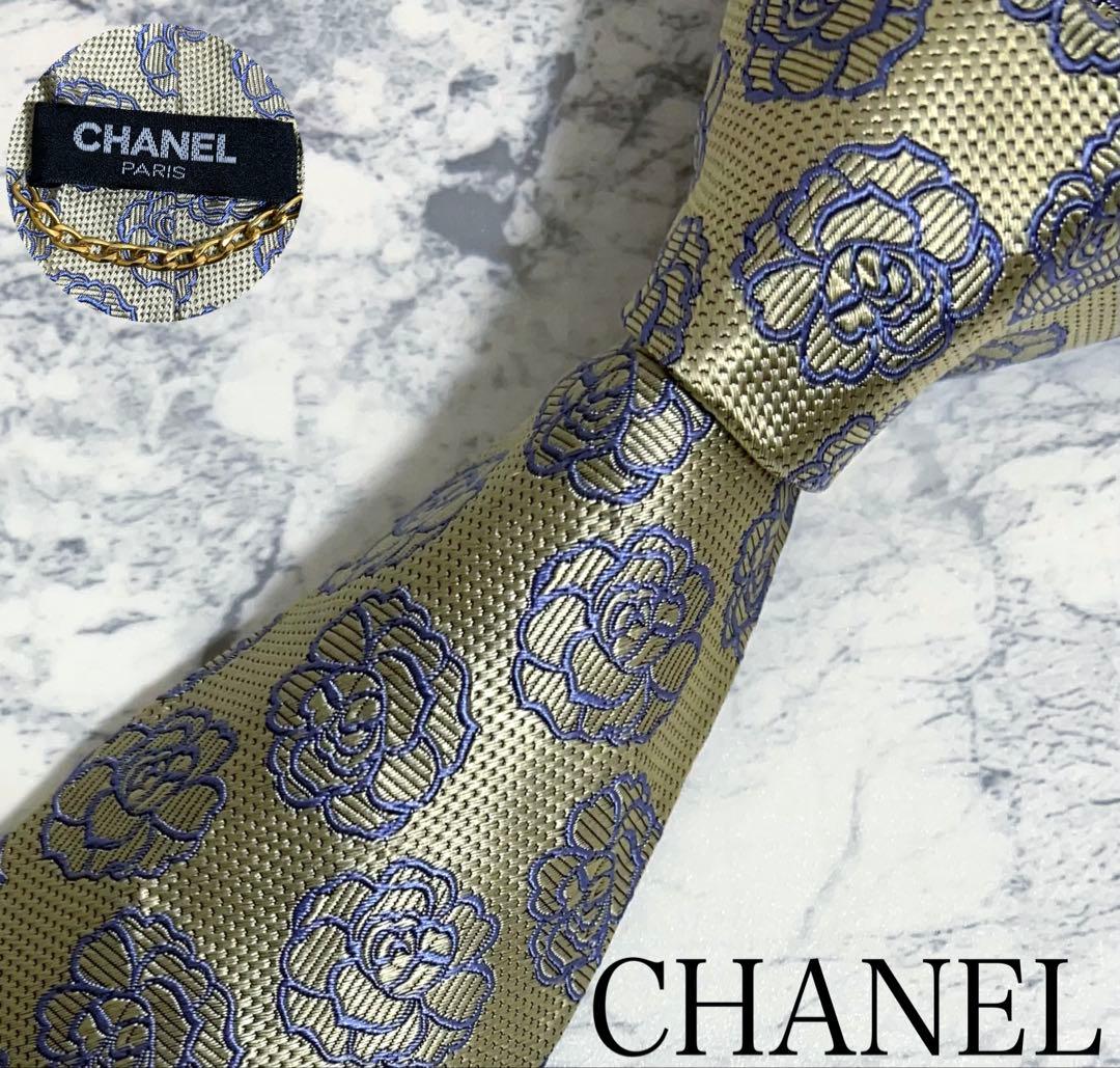 CHANEL ネクタイ カメリア ジャガード 光沢 肉厚