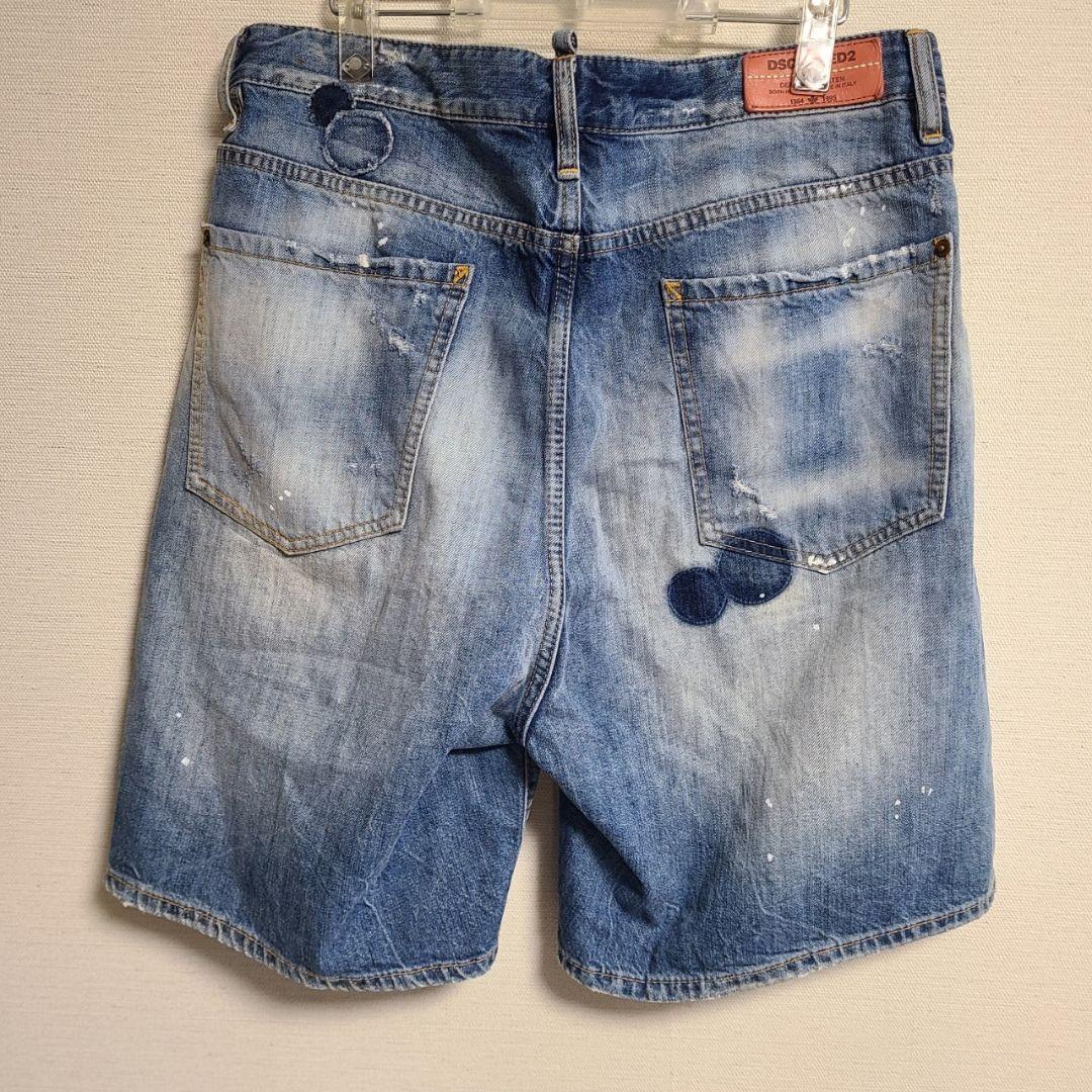 ディースクエアード デニム ハーフパンツ ドット ダメージ加工 48 ブリーチ