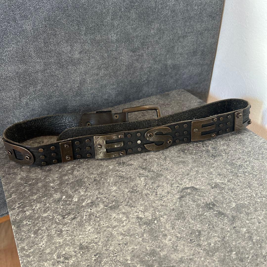 小物 00s y2k DIESEL logo plate leather belt
