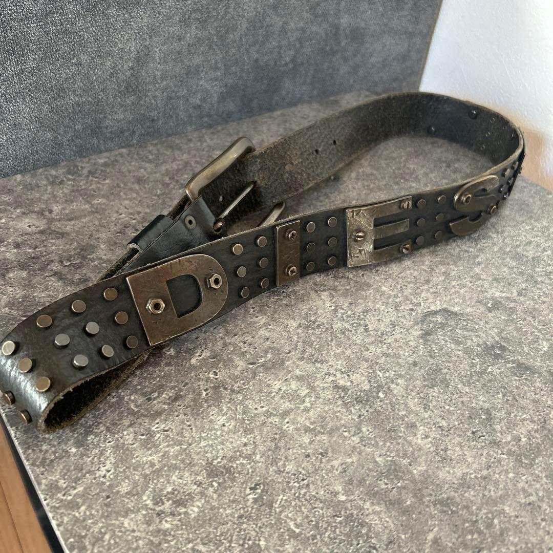 小物 00s y2k DIESEL logo plate leather belt