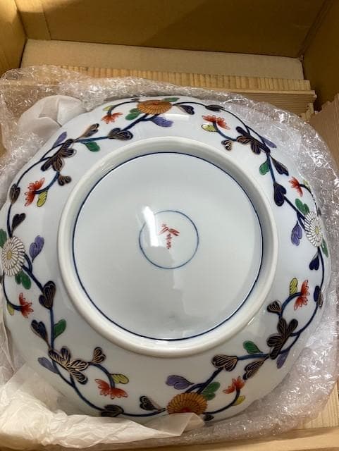 花柄 八角形皿 青金装飾