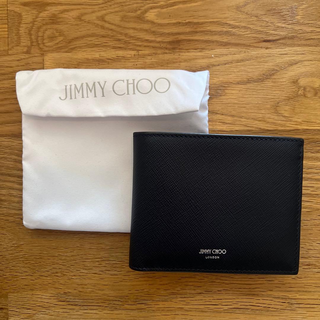 【新品未使用】jimmy choo ジミーチュウ　折り財布　文字柄　ネイビー