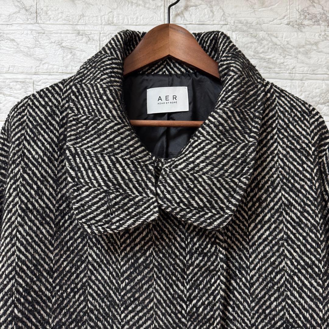 ADAM ET ROPÉ スタンドカラーウールミドルコート F 黒系