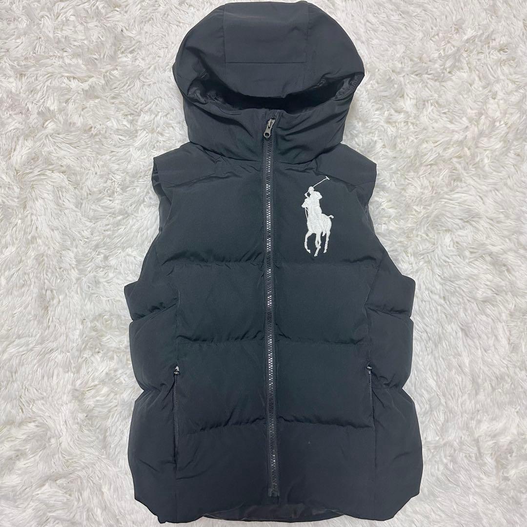 【美品】ポロラルフローレン ダウンベスト ビッグポニー 刺繍 肉厚 ブラック