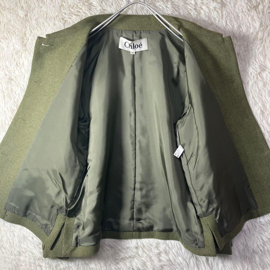 美品 Chloé クロエ ウールカシミヤジャケット シングルボタン カーキ L