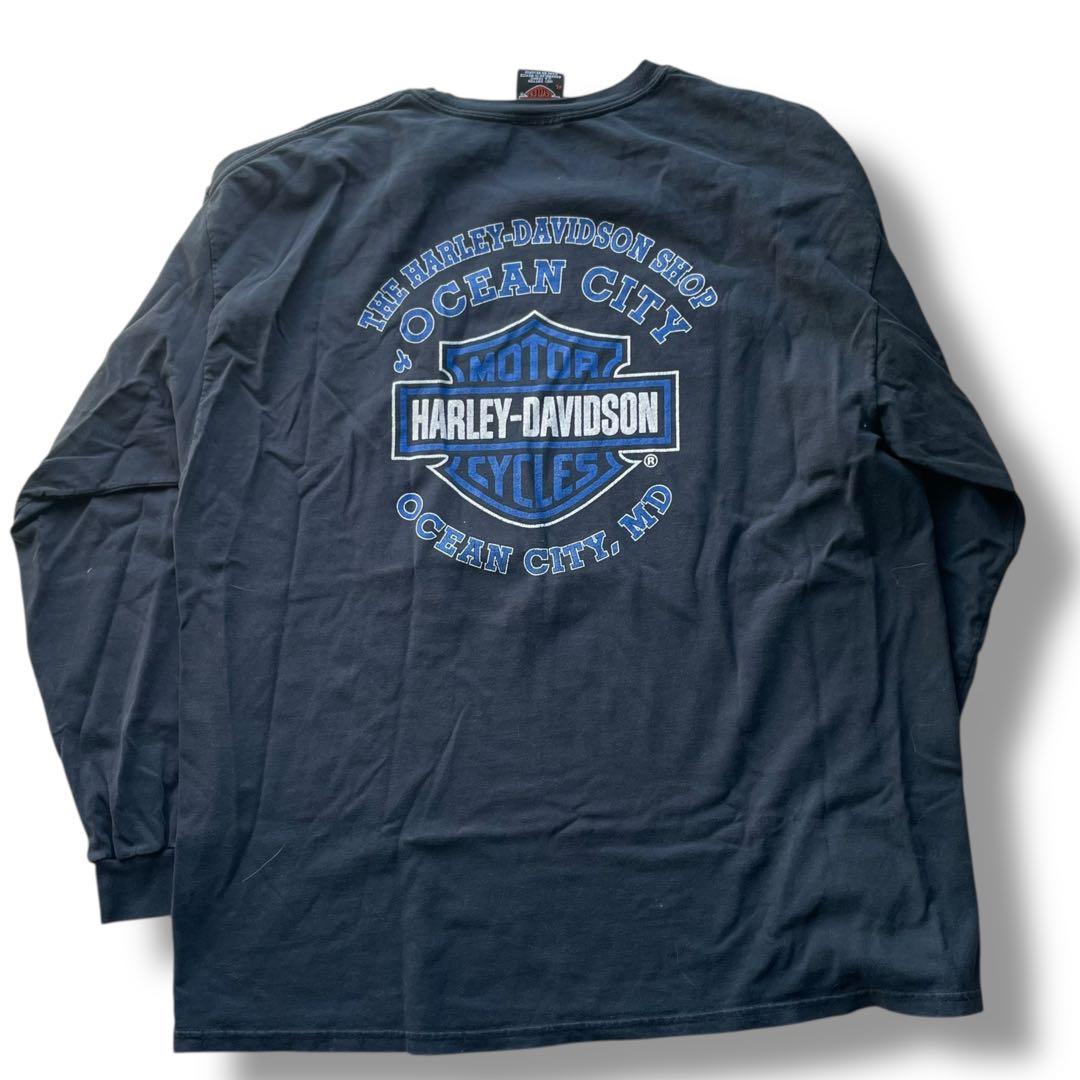 2000s ハーレーダビッドソン 袖フレイム プリント ロングTシャツ XL