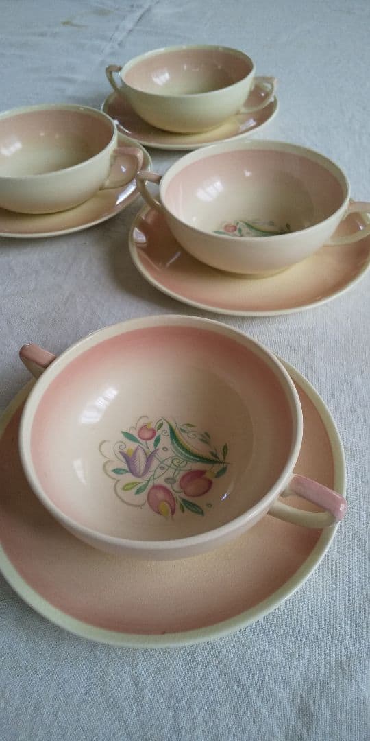 スージー・クーパー ドレスデン ピンク スープカップ 4個セット