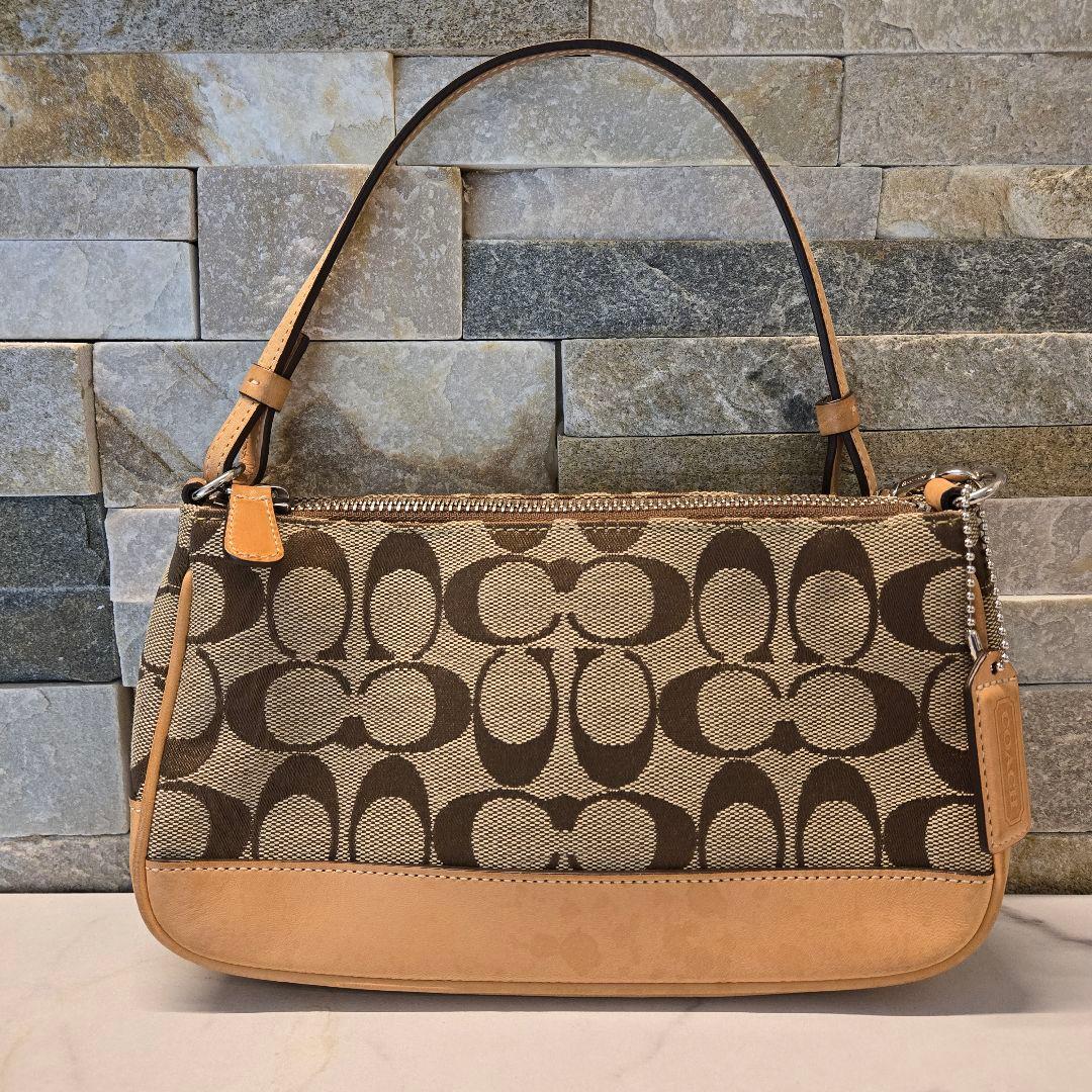 美品　COACH　コーチ　ポーチ　ハンドバッグ　キャンバス　レザー　シグネチャー