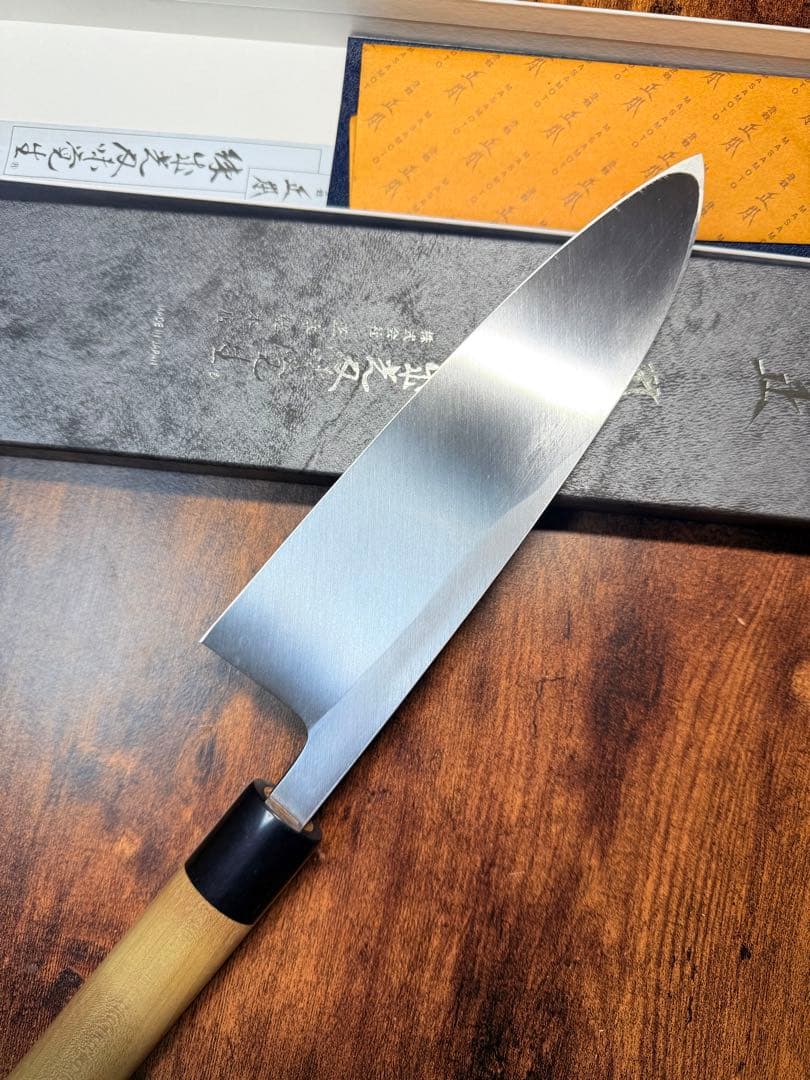 正本　出刃　包丁　本霞玉白鋼　6.5寸 水牛柄