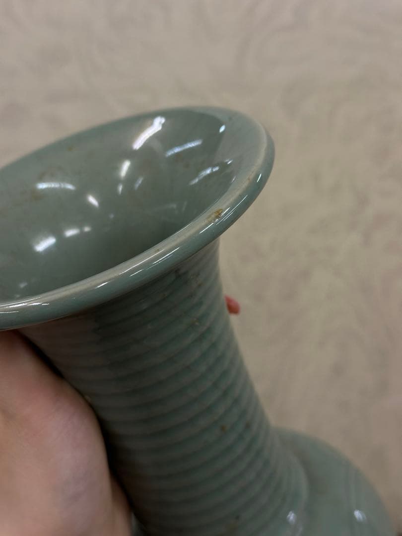 中國古美術 青磁花瓶 龍泉窯 茶道具 煎茶器 置物
