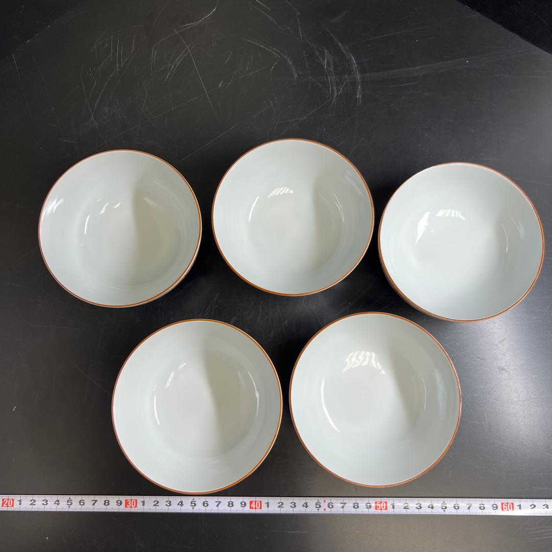 平安馬場京泉　穎川写赤絵蓋向付5客　共箱　身口径12.4㎝東Y7-0926⭐︎2F