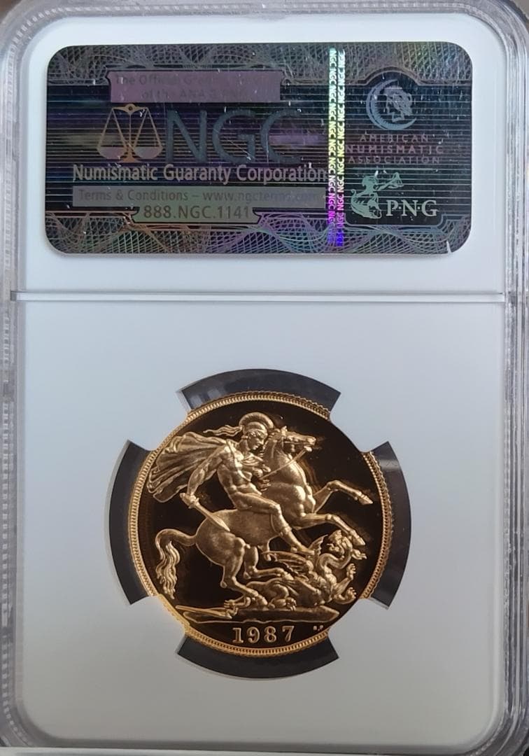 1987年/イギリス/PF70/ミドルエリザベス/金貨/2ソブリン/NGC