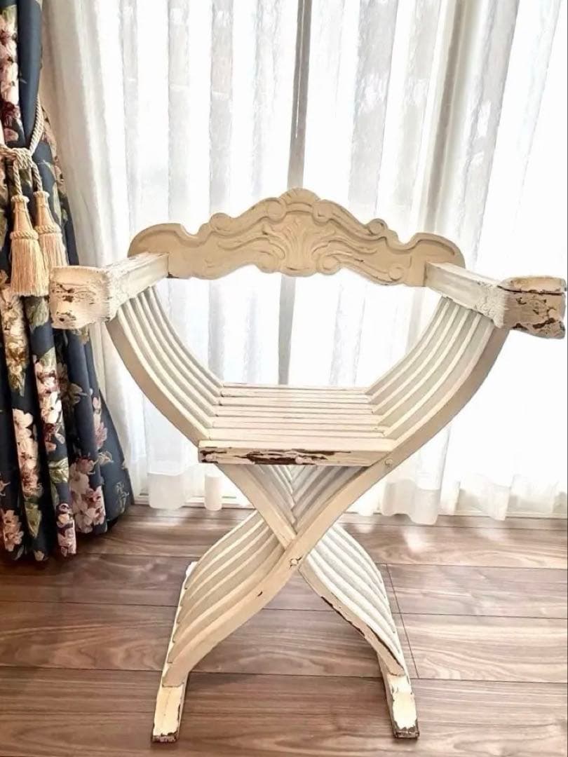 【本日限定】フランス アンティーク サボナローラチェア X脚 折りたたみ椅子