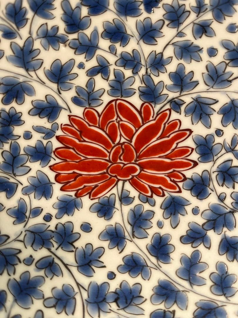 【特別出品】極上　古伊万里 柿右衛門様式 猫に花唐草紋様　色絵大鉢 幅40cm