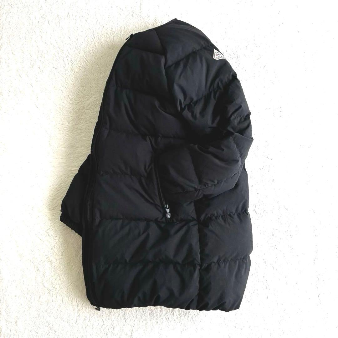 美品 ピレネックス アートニー 黒 ノーカラー ダウンコート 38 レディース