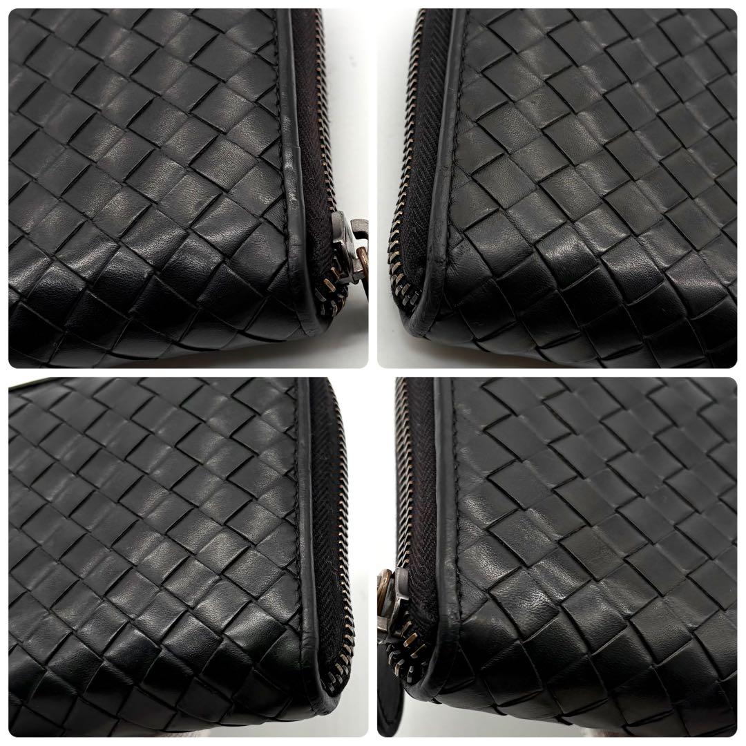 【美品】ボッテガヴェネタ 長財布 ラウンドジップ イントレチャート ブラック