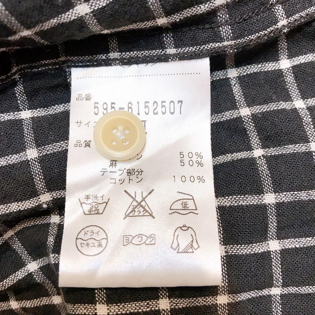 マーガレットハウエル チェック半袖シャツ コットン×リネン カジュアル 黒 白