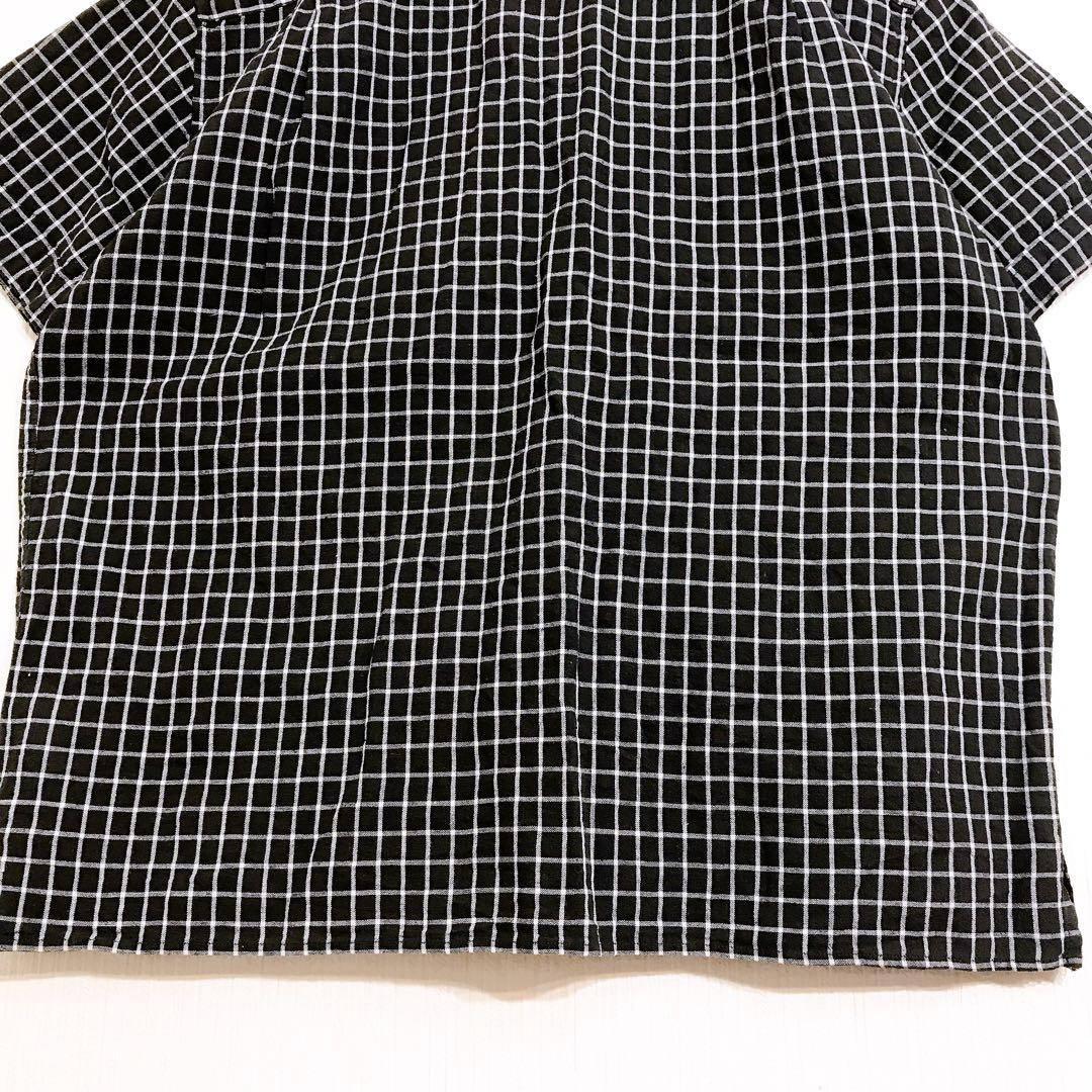 マーガレットハウエル チェック半袖シャツ コットン×リネン カジュアル 黒 白