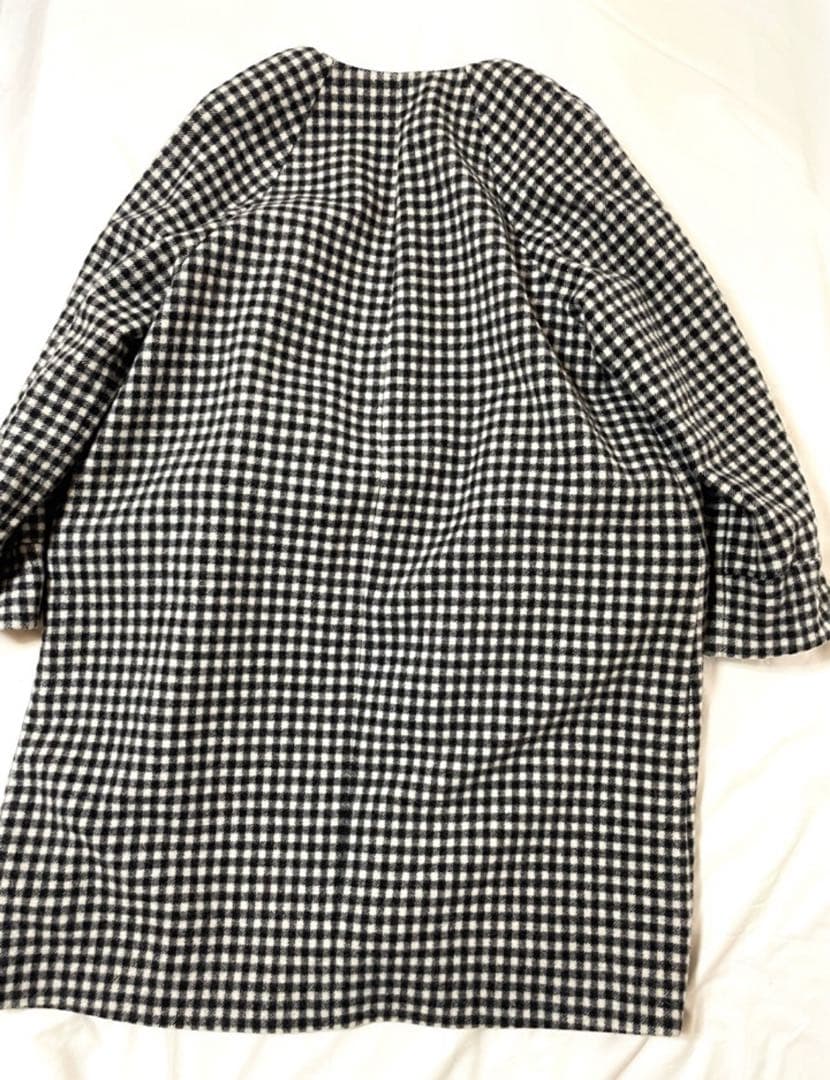 ドレステリアDRESSTERIOR チェックウールノーカラーコート◆ロング丈