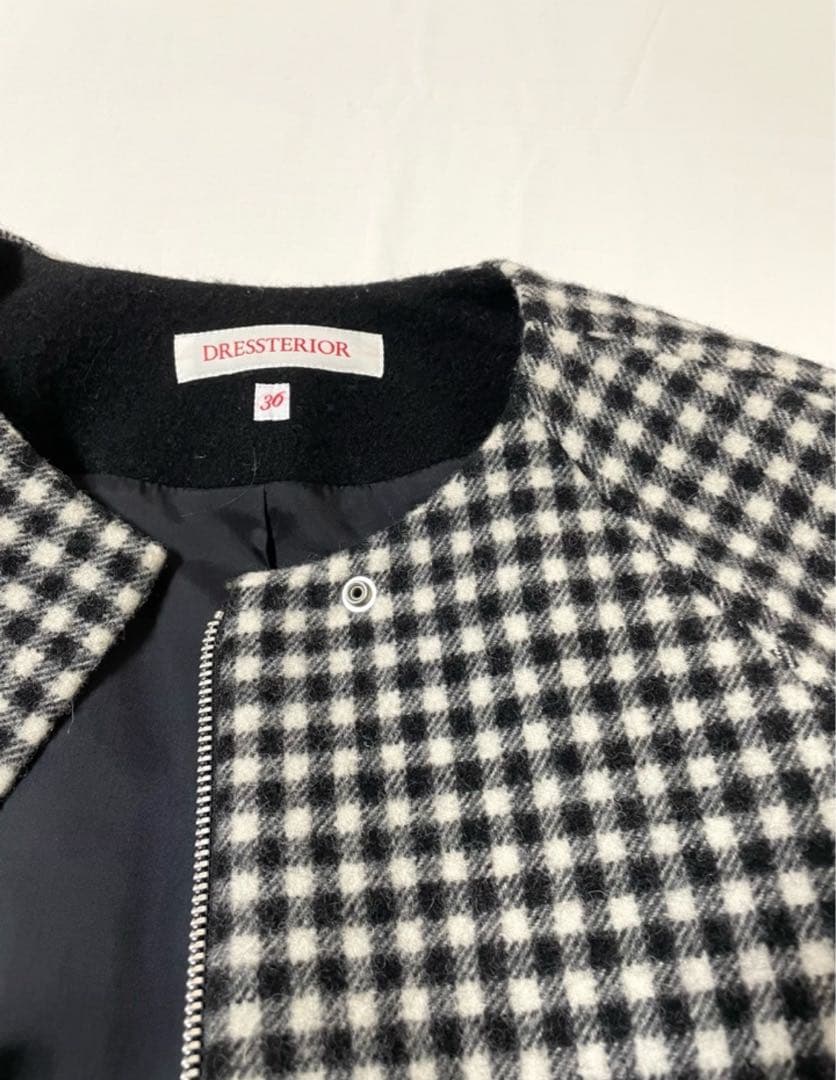 ドレステリアDRESSTERIOR チェックウールノーカラーコート◆ロング丈