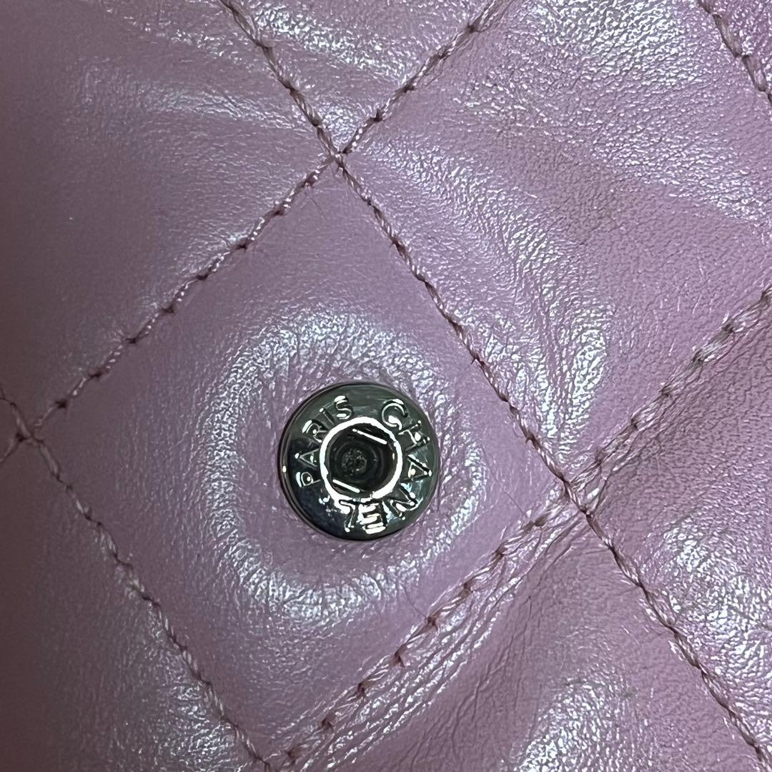 CHANEL シャネル　カンボン　ラムスキン 二つ折り財布 ピンク　ブラック
