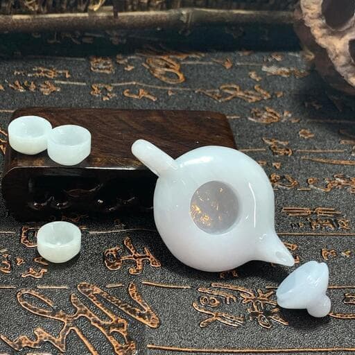 本翡翠　置物 急須セット ミャンマー産 天然本翡翠 ヒスイ A貨 お手作り