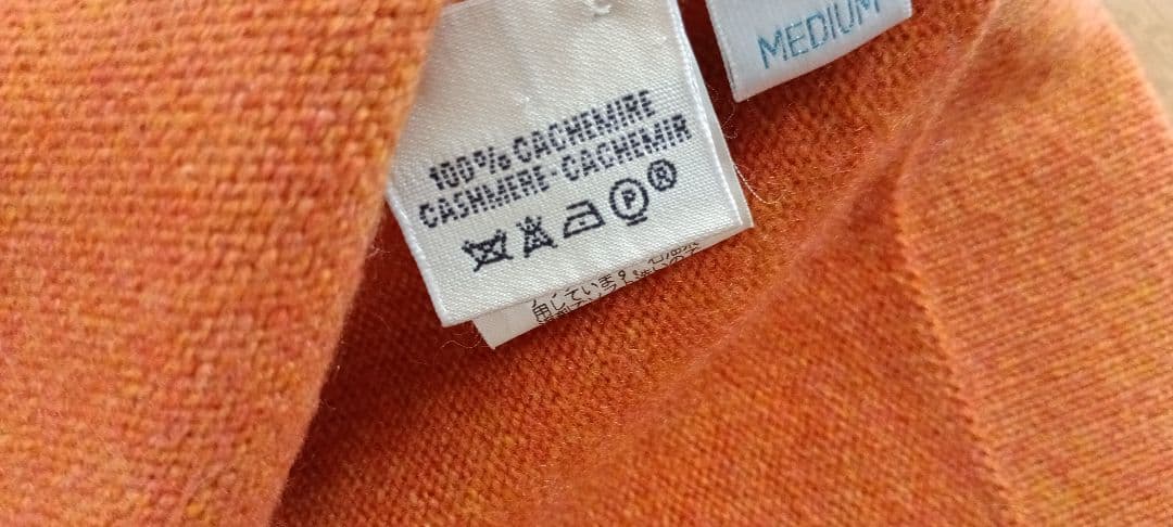 美品　HERMÈS 100%カシミヤタートル セーター　七分袖 　M　 オレンジ