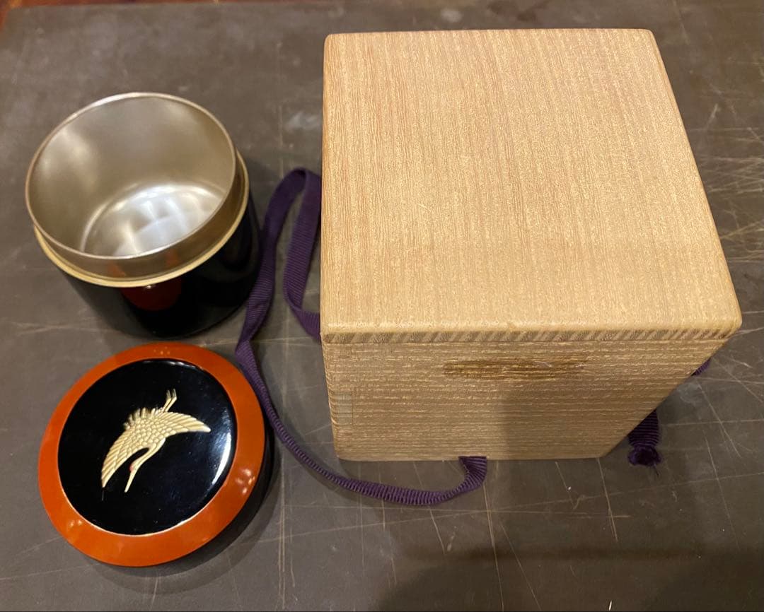 美品　輪島塗　棗　蒔絵・鶴紋　　　　鈴谷鐵五郎作 茶道具・ヴィンテージ