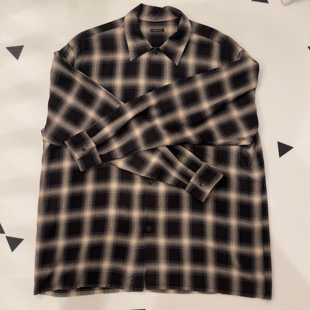 COMOLI 23SS レーヨンチェックオープンカラーシャツ サイズ1
