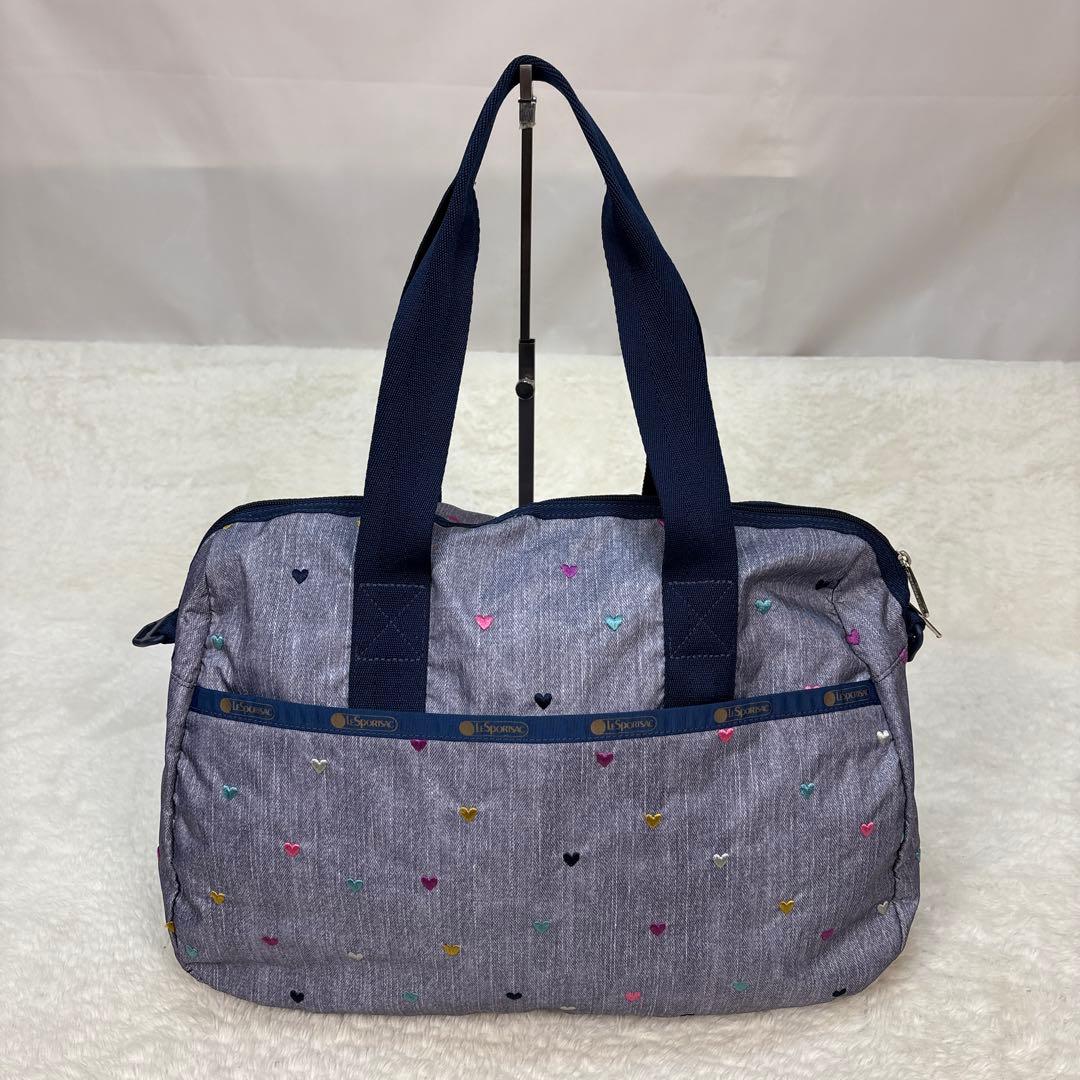 美品レスポートサック ショルダーバッグ　キャリーオン　デニム調　刺繍