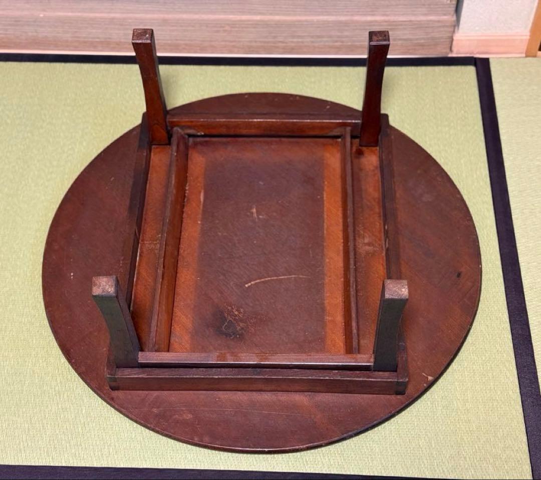 アンティーク　丸ちゃぶ台　タモ　無垢材　レトロ　古家具　古道具　折り畳み