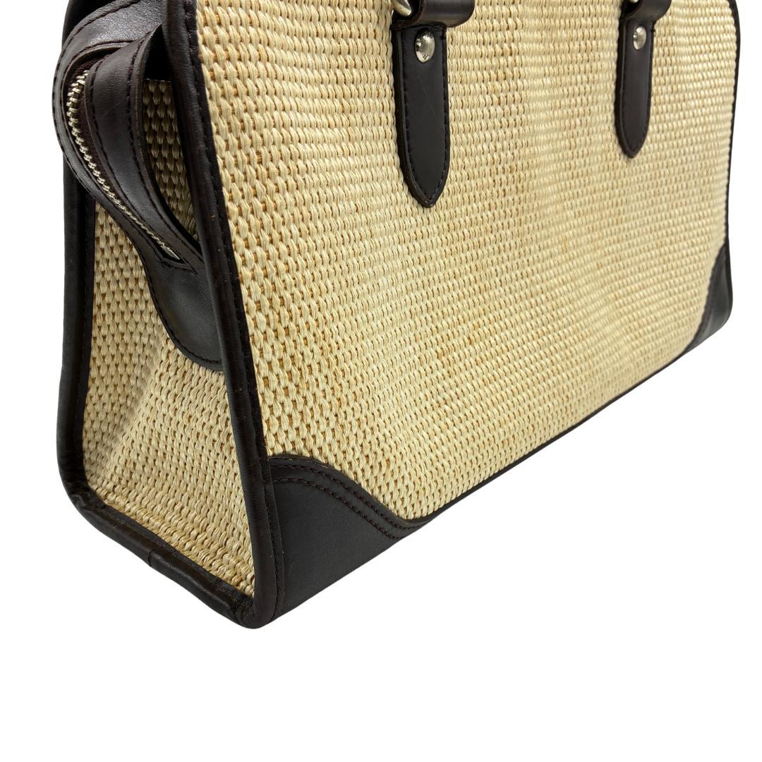 BURBERRY バーバリー レザーハンドル×ラフィア風 トートバッグ