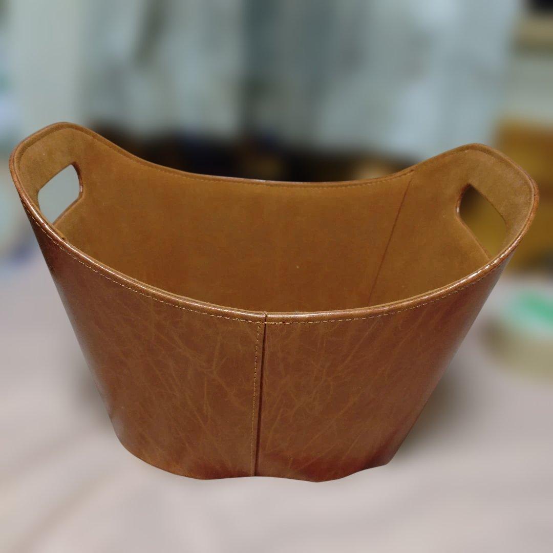 合皮製バスケット 茶色