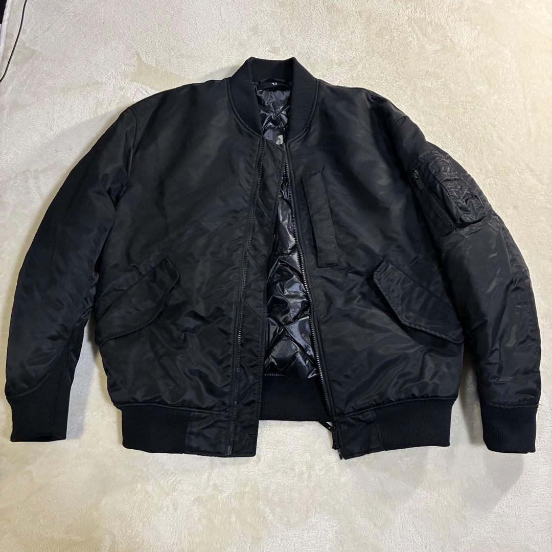 【美品】ユニクロ +J ハイブリッドダウンオーバーサイズMA-1ブルゾン 黒 L