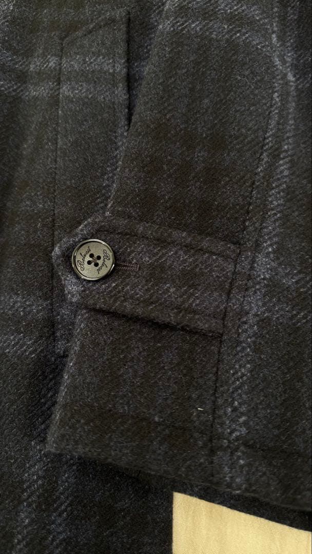 美品　Belvest ウール ステンカラーコート ダークブルー系チェック　46