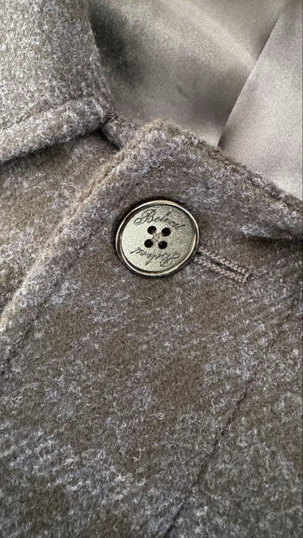 美品　Belvest ウール ステンカラーコート ダークブルー系チェック　46