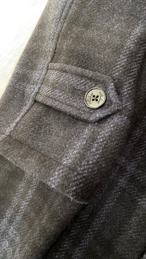 美品　Belvest ウール ステンカラーコート ダークブルー系チェック　46