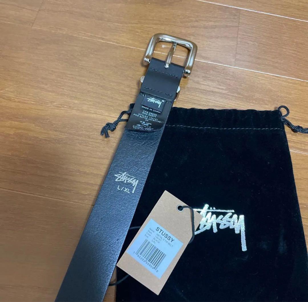 Stussy ブラックレザー ベルト L/XL