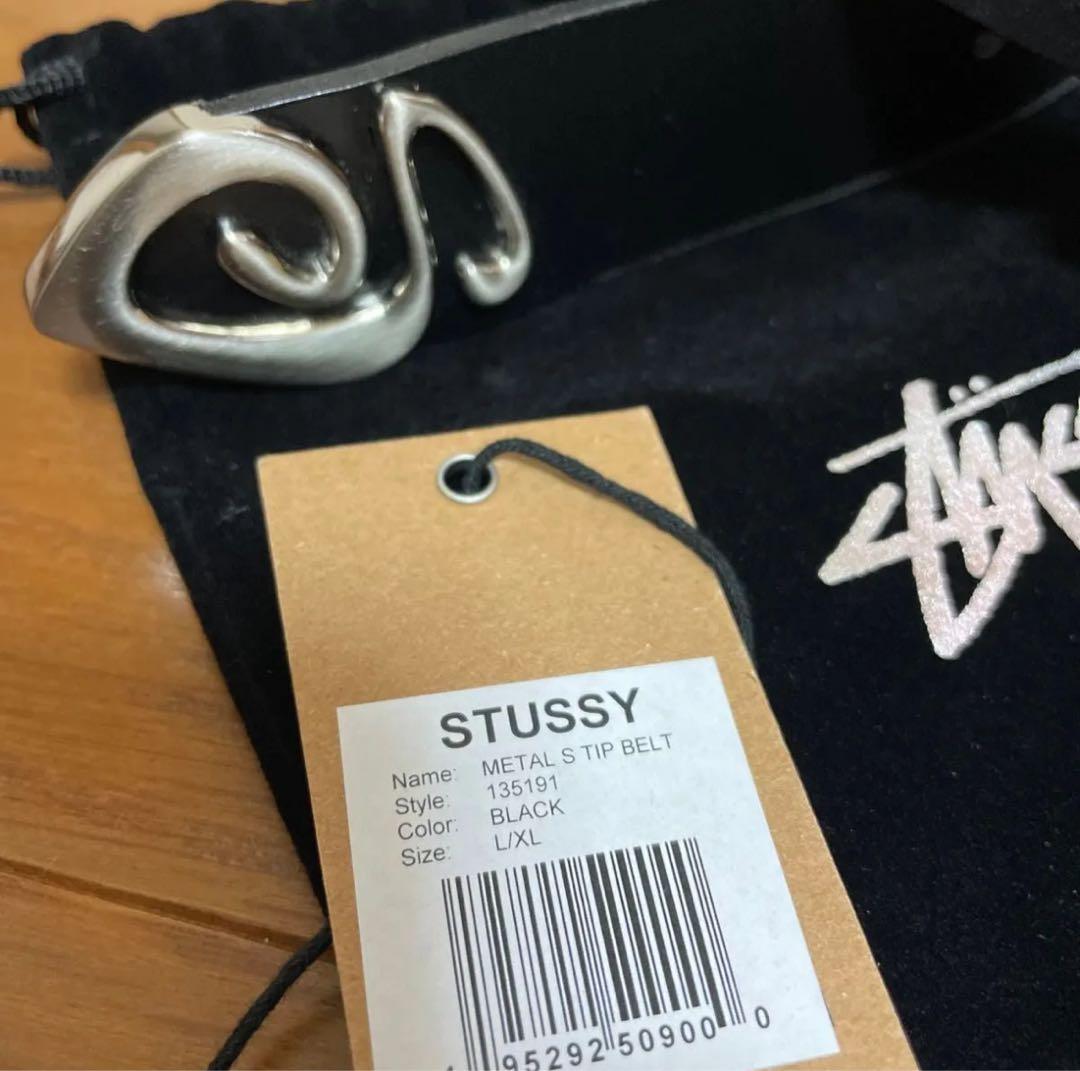 Stussy ブラックレザー ベルト L/XL