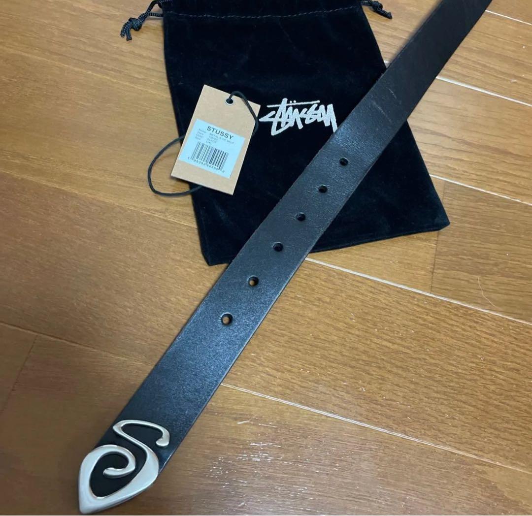 Stussy ブラックレザー ベルト L/XL