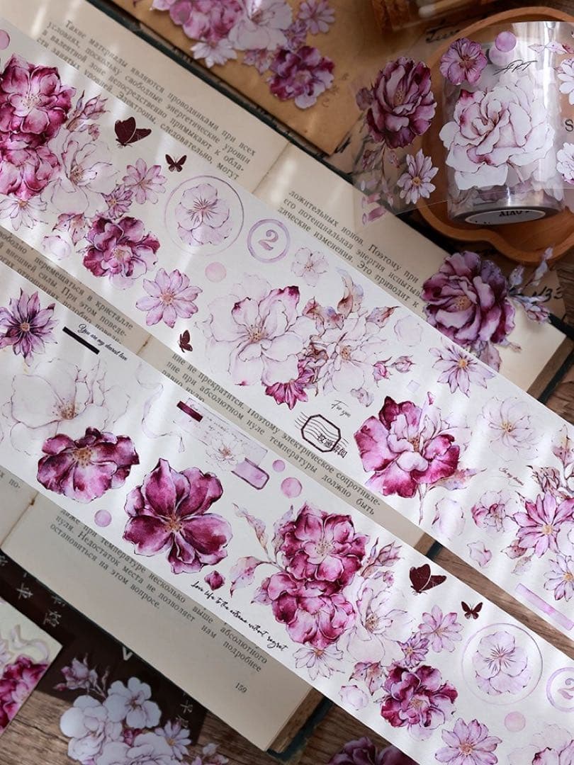 新品　薔薇花礼　PET亮面花マスキングテープ　マステ　6m