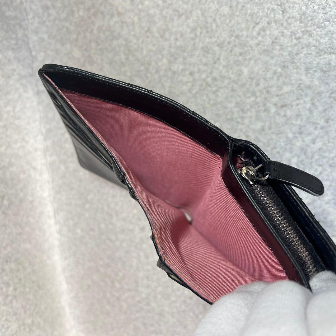 超美品CHANEL マトラッセココマークコンパクト二つ折り財布ブラック